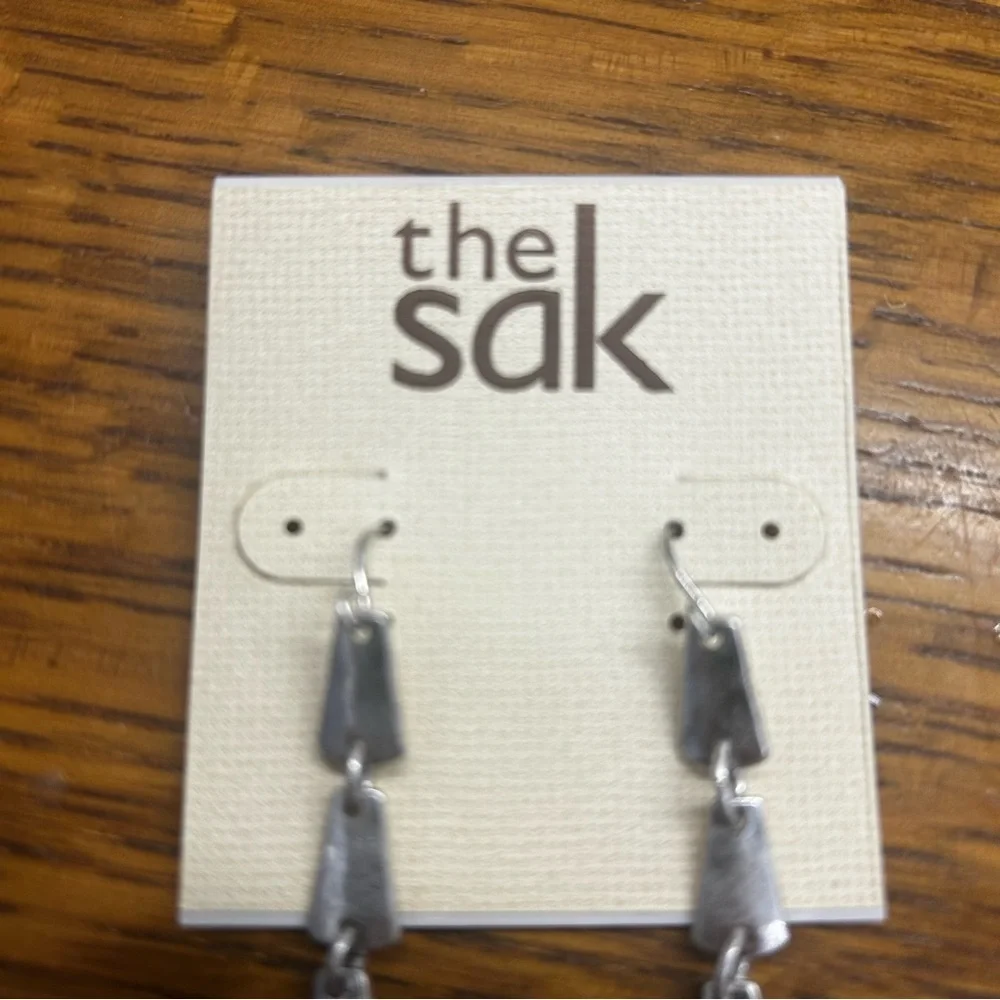 The Sak Silver Tone Tiered Dangle Earrings Hook Boho Minimalist NEW